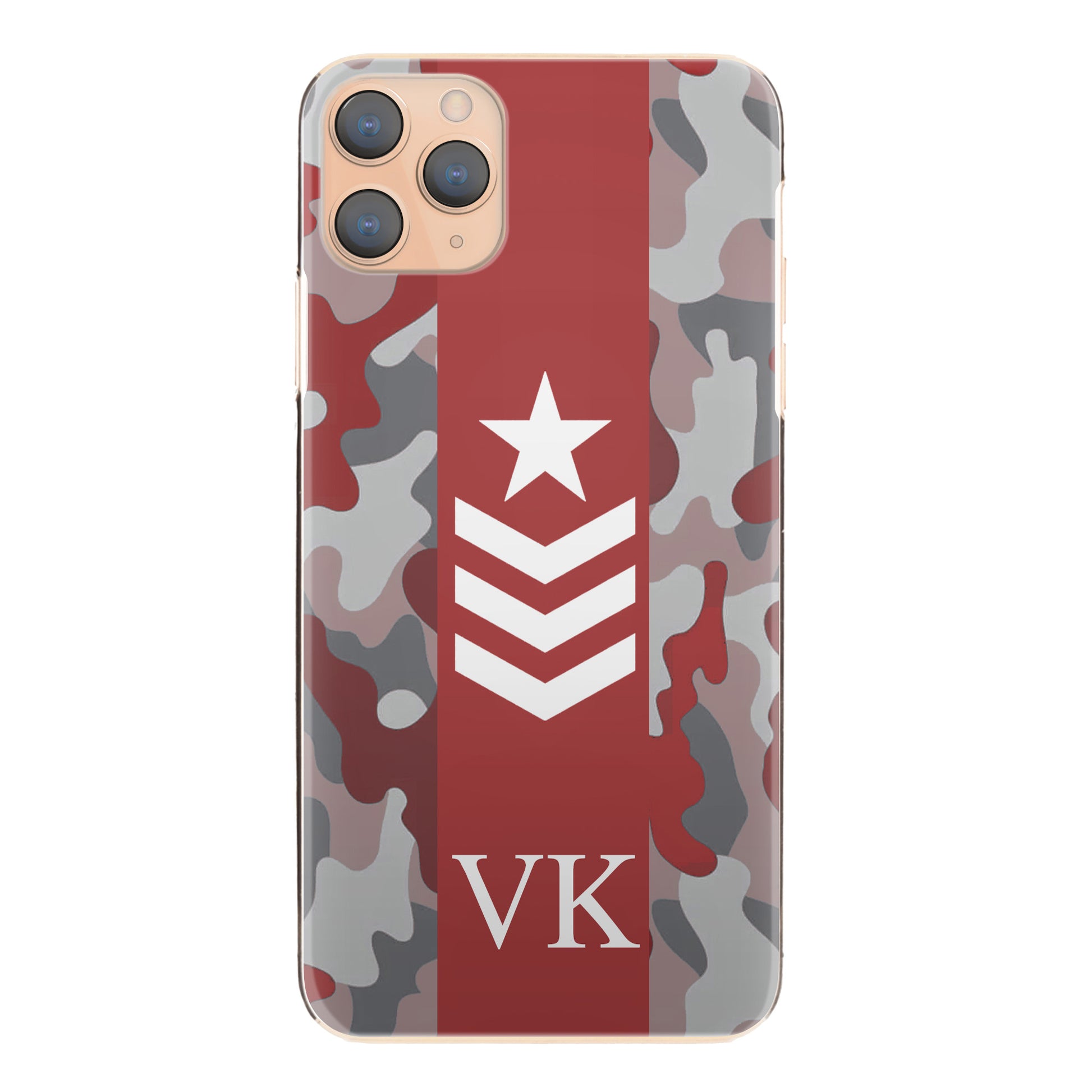 Personalised Apple iPhone Hard Case with Initials and Army Rank on Red Camo