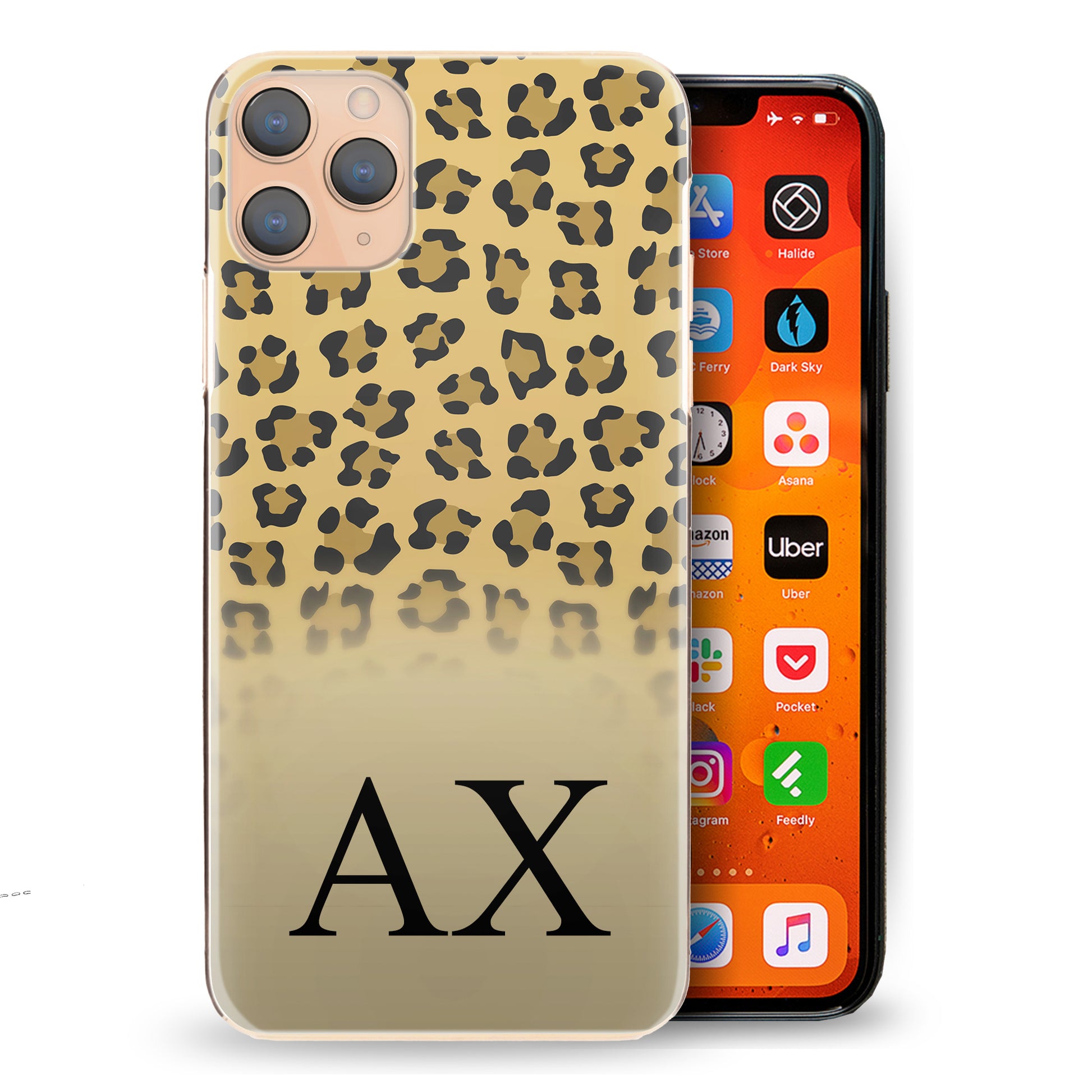 Personalised Motorola Phone Hard Case Black Initial on Leopard Print