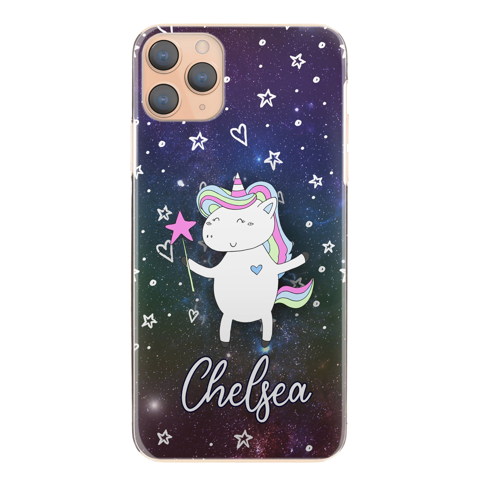 Personalised Huawei Phone Hard Case with Magic Unicorn and Name on Stars and Hearts Galaxy