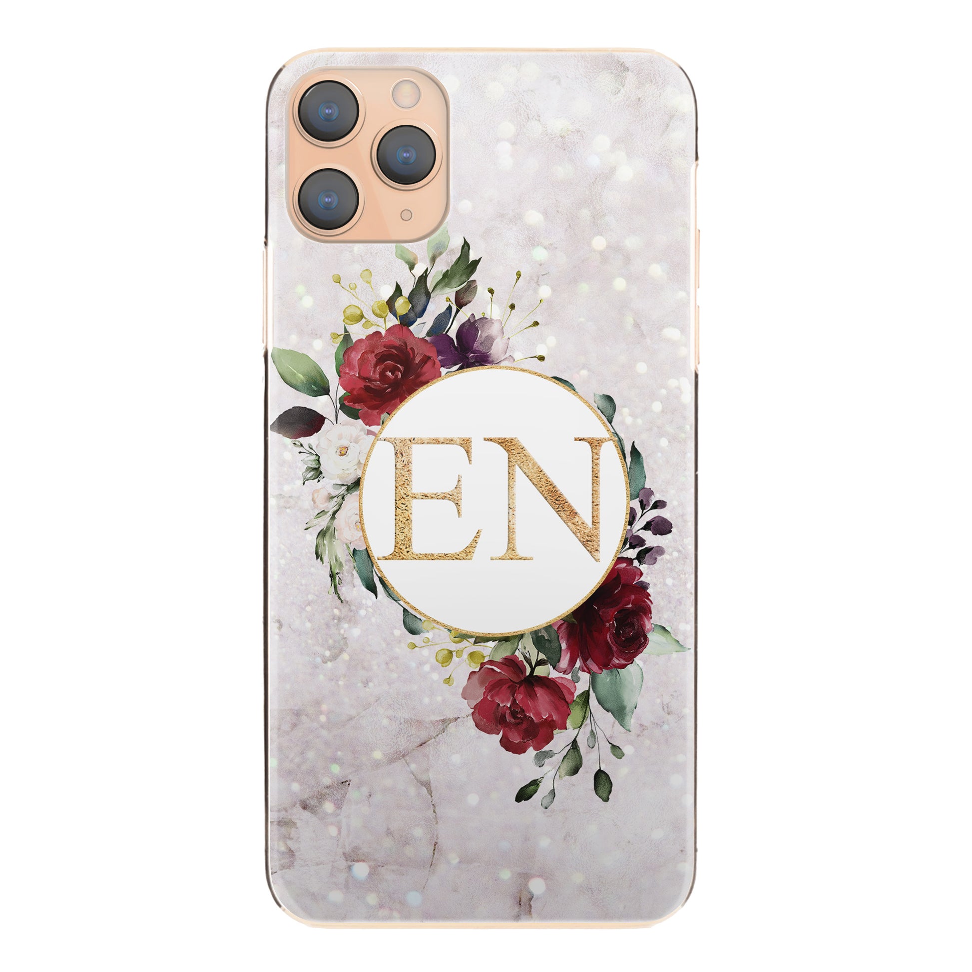 Personalised Motorola Phone Hard Case with Floral Gold Initials on Crystal Marble