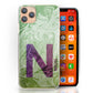 Personalised Samsung Galaxy Phone Hard Case with Purple Text and Initial on Green Swirled Marble