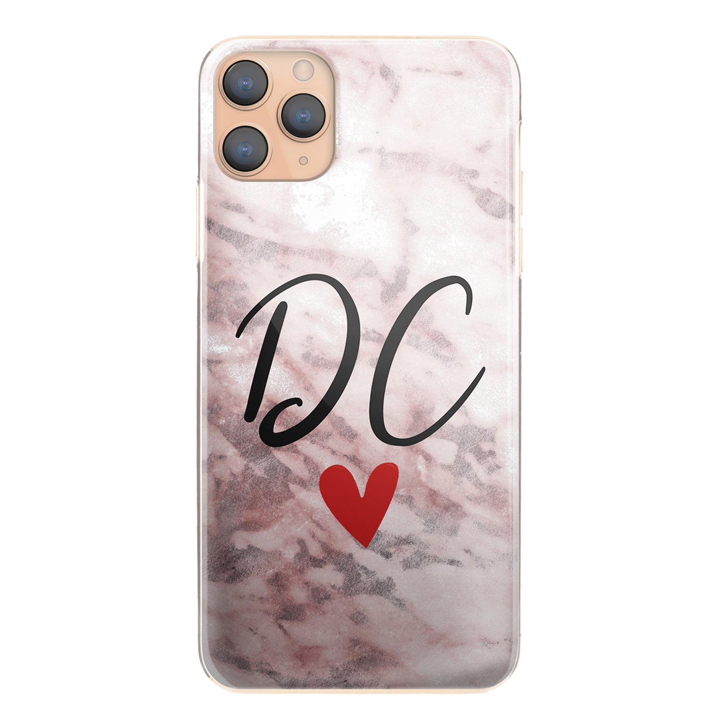 Personalised Motorola Phone Hard Case with Heart Accented Stylish Initials on Pink Marble