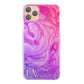 Personalised HTC Phone Hard Case with White Initials on Purple Pink Gradient Swirled Marble