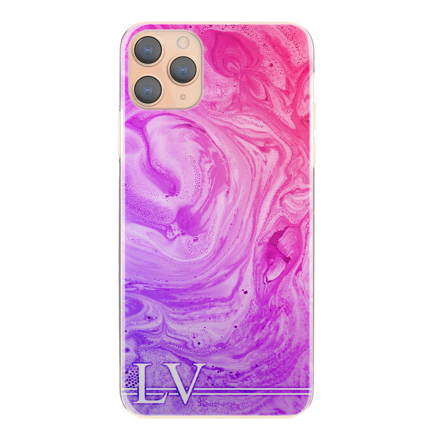Personalised Apple iPhone Hard Case with White Initials on Purple Pink Gradient Swirled Marble