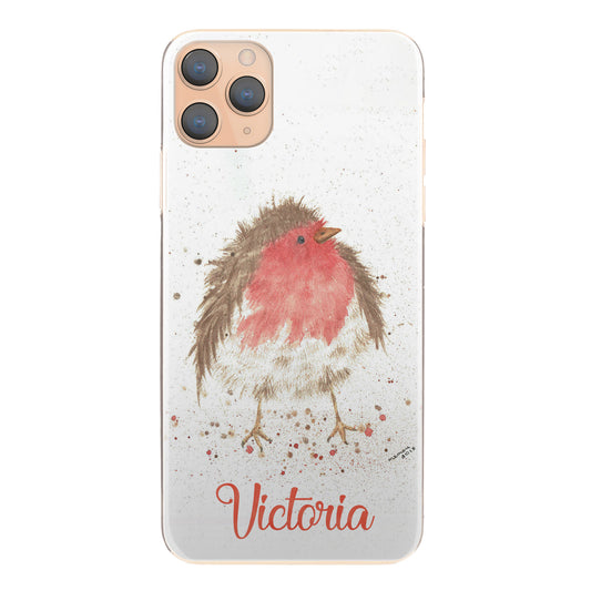 Personalised Apple iPhone Hard Case with Speckled Robin and Red Text
