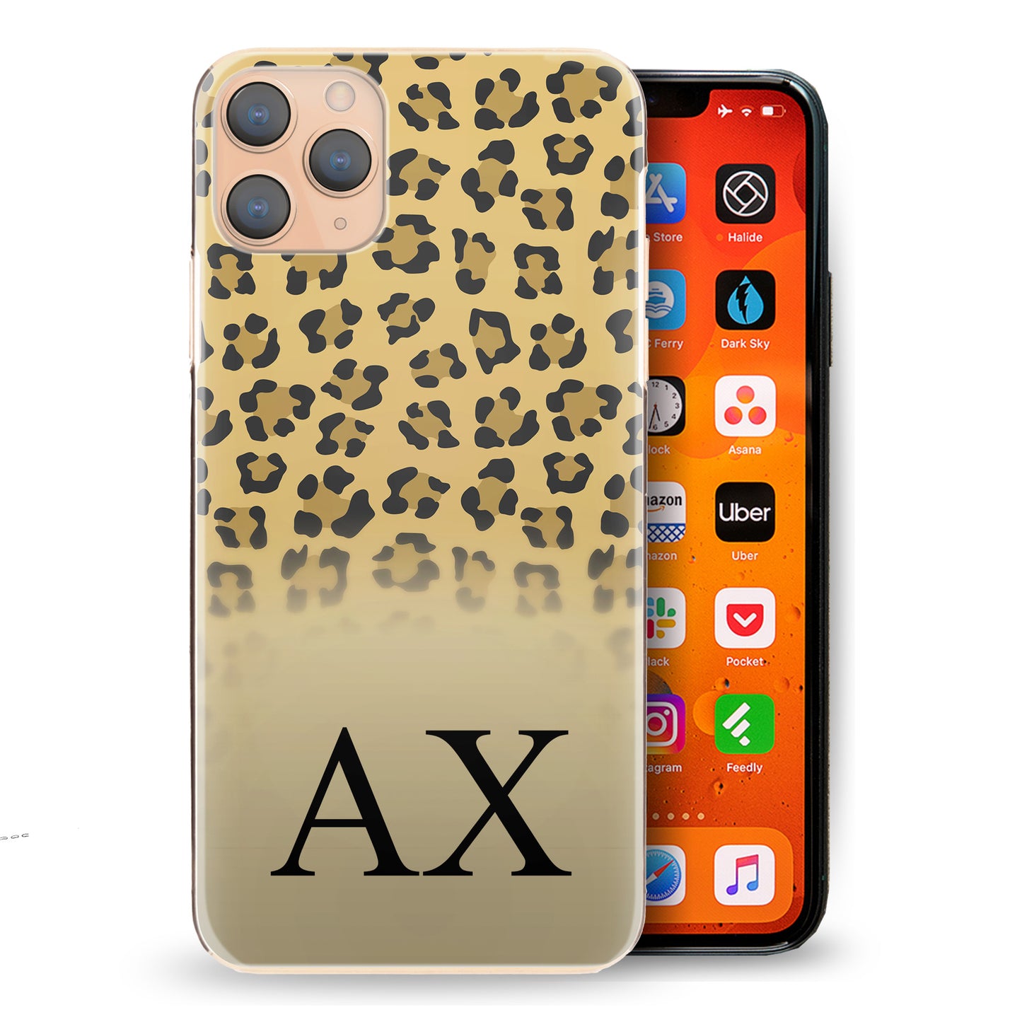 Personalised One Phone Hard Case Black Initial on Leopard Print