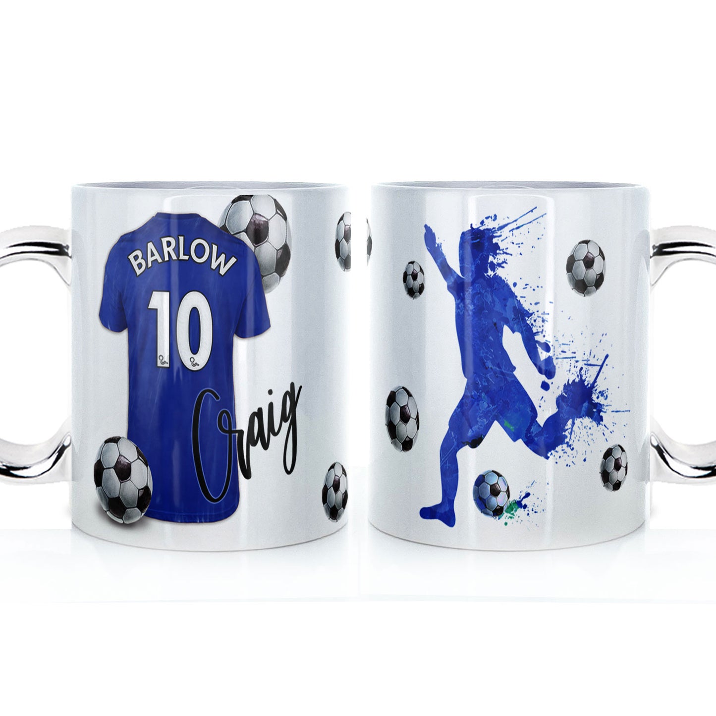 Personalised Mug with Stylish Text and Blue Shirt with Name & Number