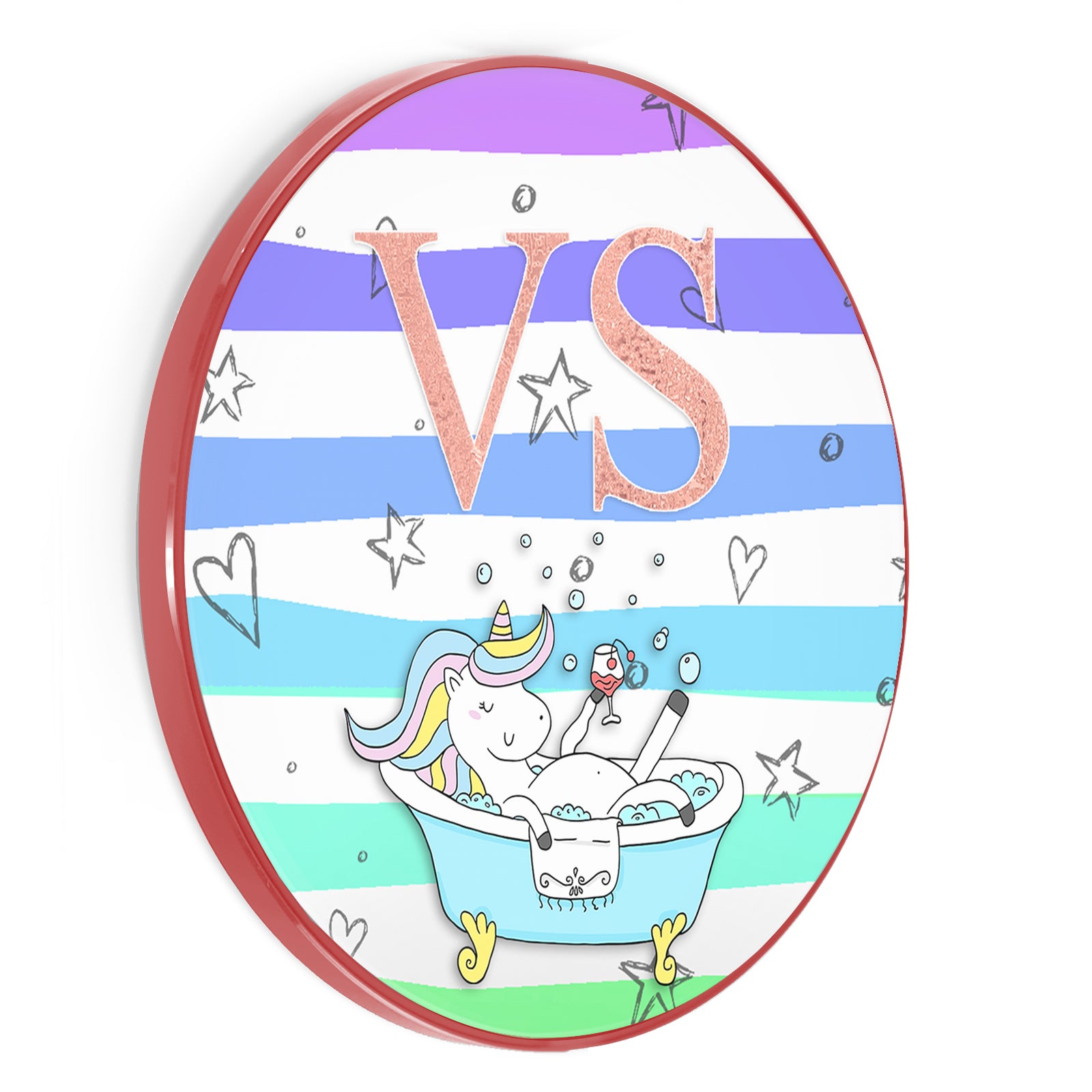 Personalised Wireless Charger with Bathtub Unicorn with Rainbow Stripes and Rose Monogram
