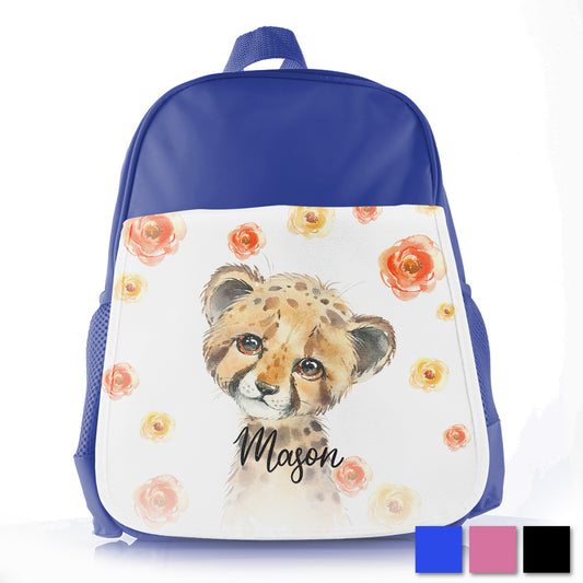 Personalised Leopard Red Flowers Kids School Bag/Rucksack