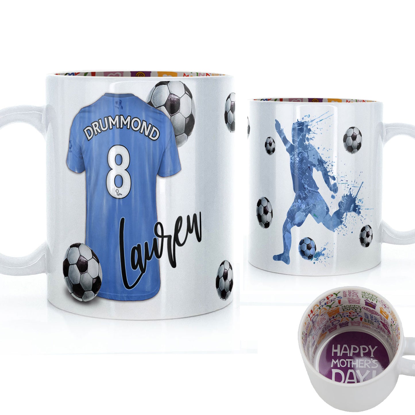 Personalised Mug with Stylish Text and Light Blue Shirt with Name & Number