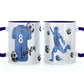 Personalised Mug with Stylish Text and Light Blue Shirt with Name & Number