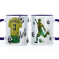 Personalised Mug with Stylish Text and Yellow & Green Shirt with Name & Number