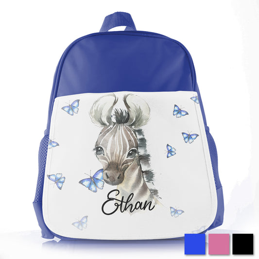 Personalised Zebra Blue Butterfly Kids School Bag/Rucksack