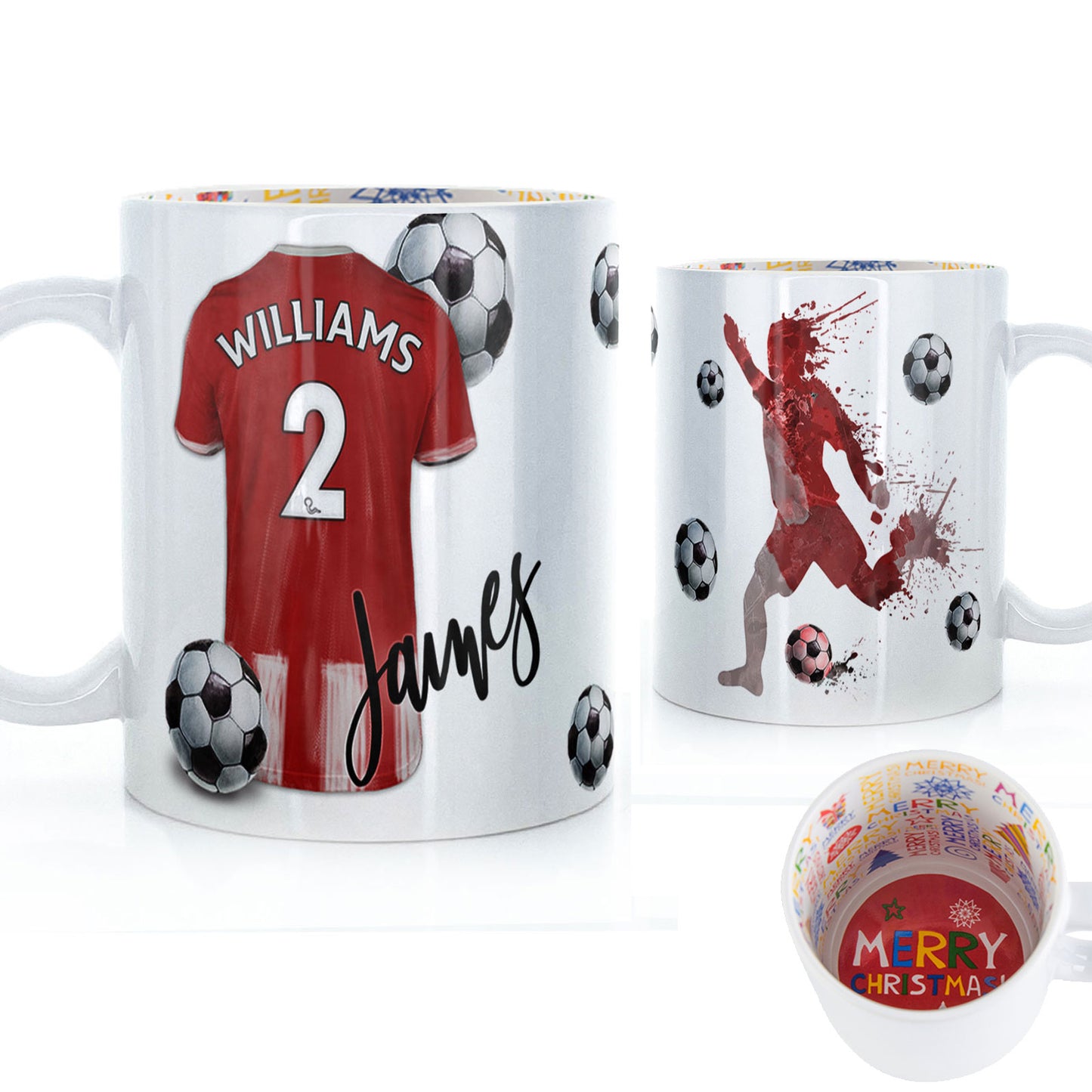 Personalised Mug with Stylish Text and Red & White Stripes Shirt with Name & Number
