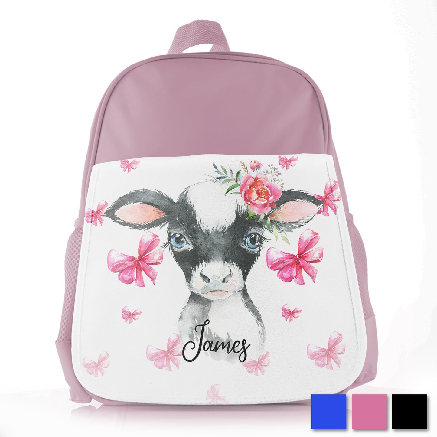 Personalised Cow Pink Bows Kids School Bag/Rucksack