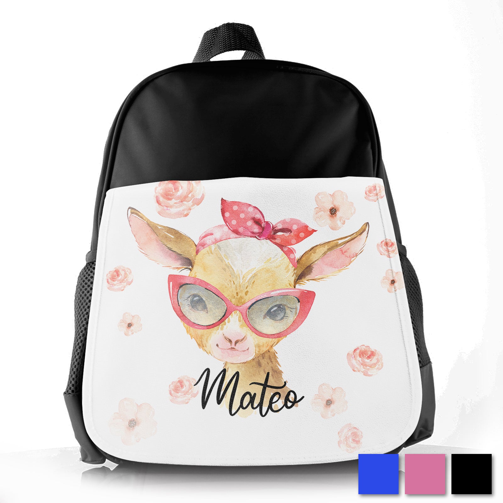 Personalised Goat Pink Glasses Kids School Bag/Rucksack