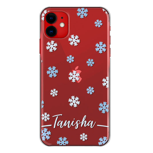 Personalised One Plus Phone Hard Case with Falling Snowflakes and Stylish White Text