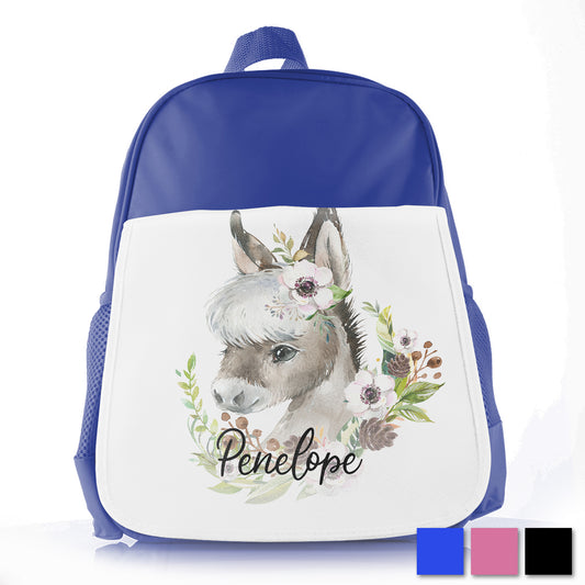 Personalised Donkey Pink Flowers Kids School Bag/Rucksack