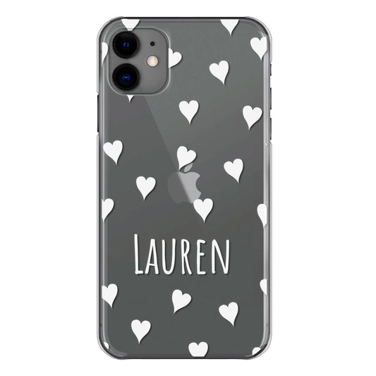 Personalised One Plus Phone Hard Case with White Hearts and Cute Text