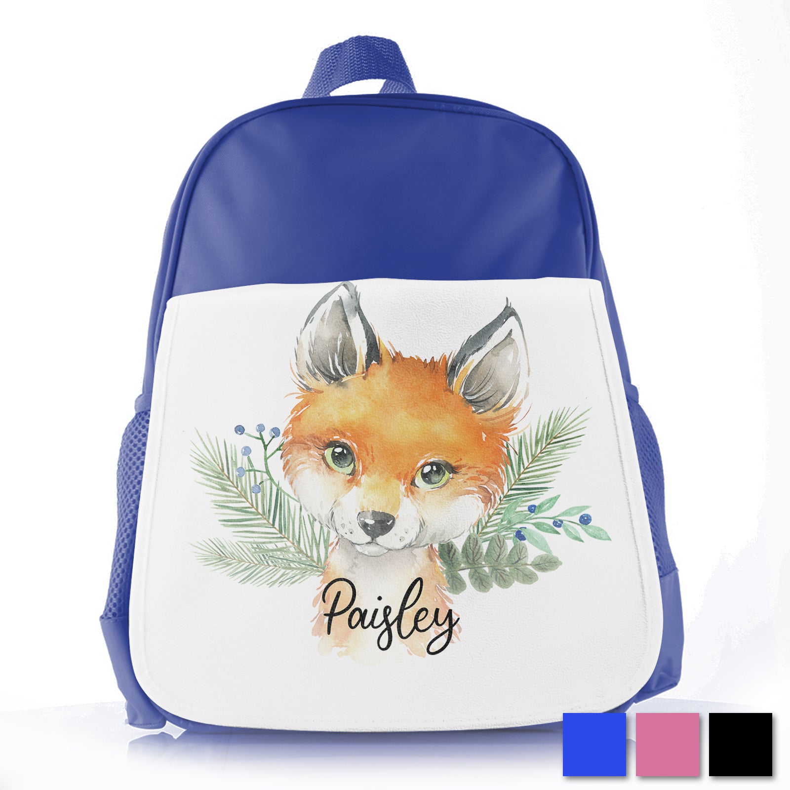 Personalised Red Fox Blue Berries Kids School Bag/Rucksack