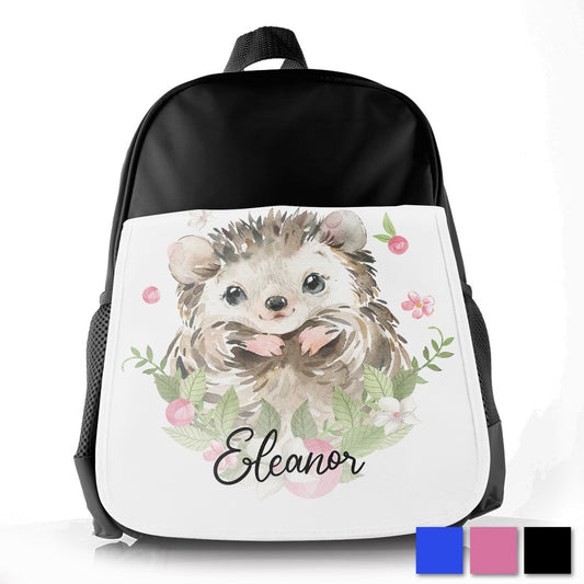 Personalised Hedgehog Flowers Kids School Bag/Rucksack