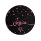 Personalisiertes kabelloses Ladegerät mit rosa, stilvollem Text, Sternen und Herzen auf schwarzem Marmor