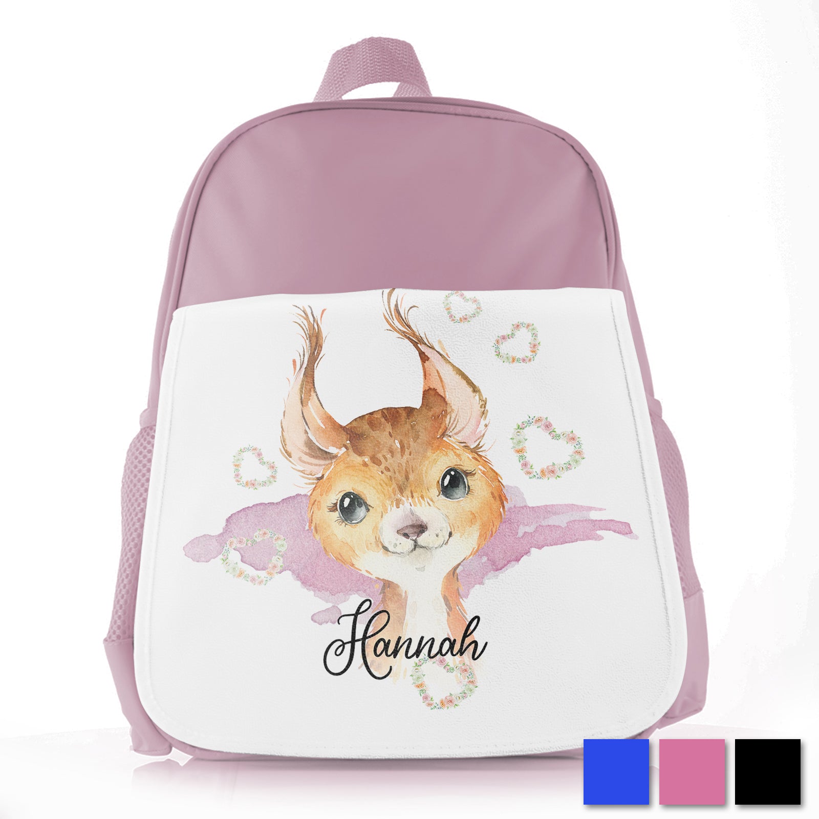 Personalised Red squirrel Hearts Kids School Bag/Rucksack