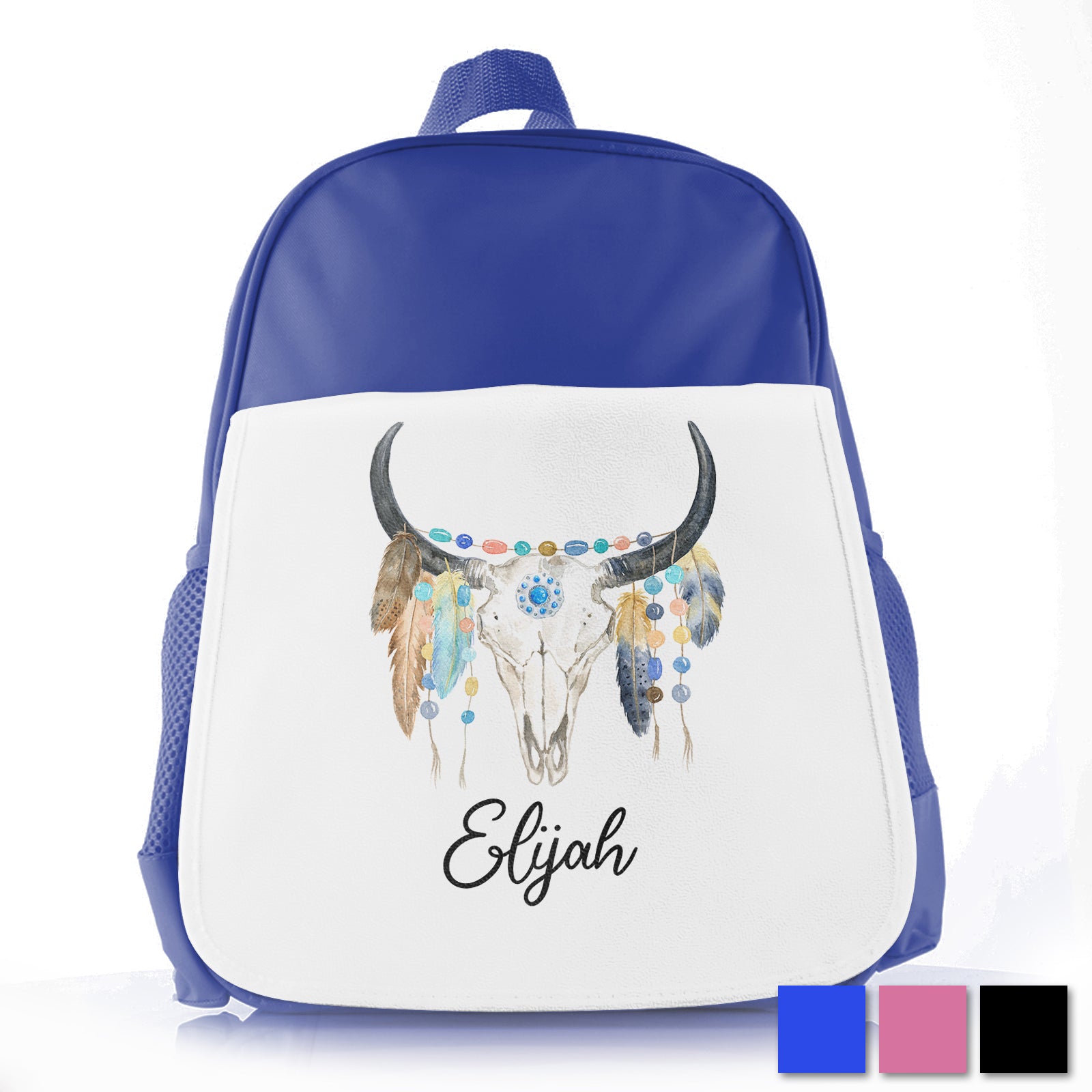 Personalised Cow Skull Feathers Kids School Bag/Rucksack