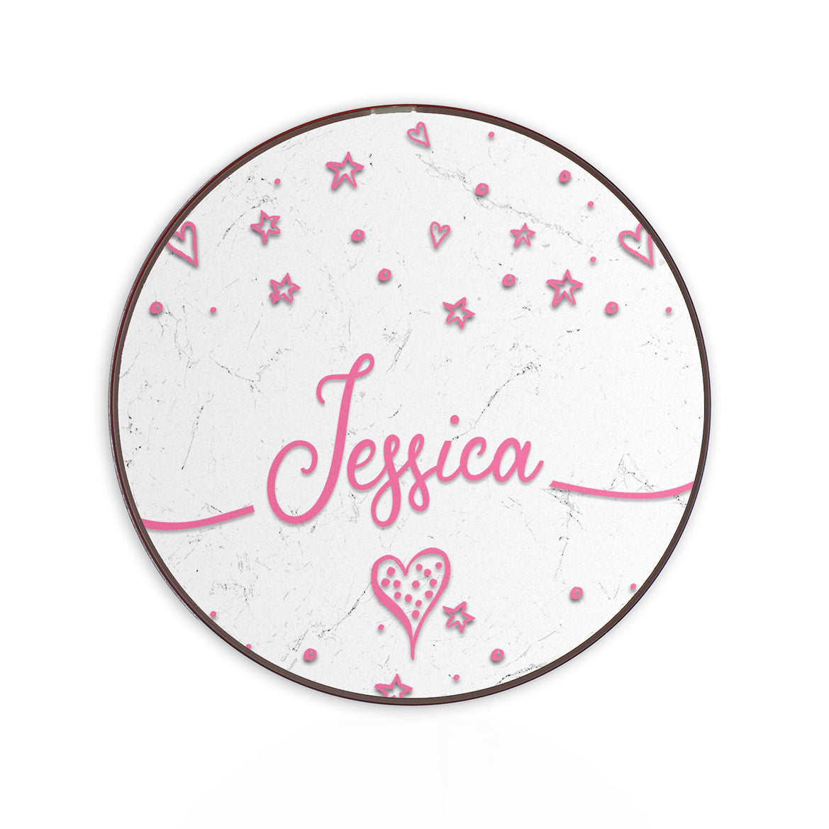 Personalised Wireless Charger with Pink Stylish text, Stars and Hearts on White Marble