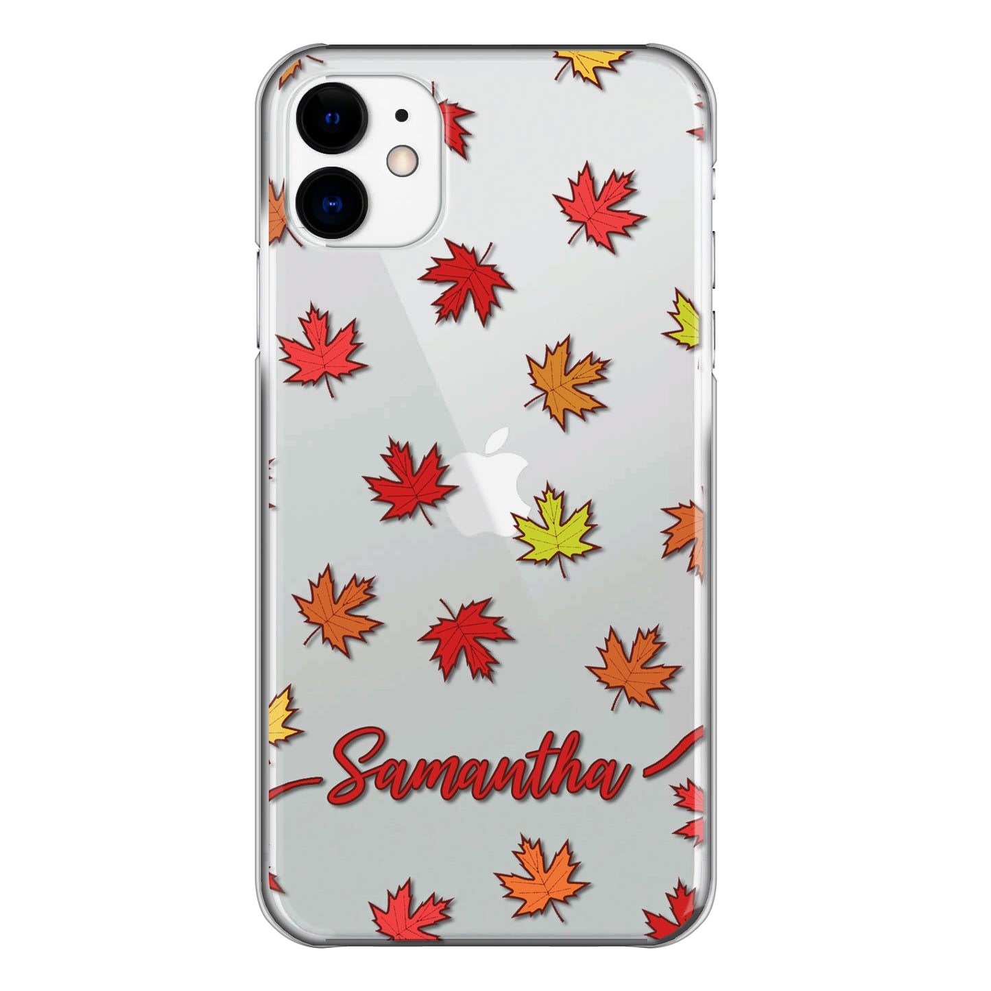 Personalised Oppo Phone Hard Case with Autumn Leaves and Stylish Red Text