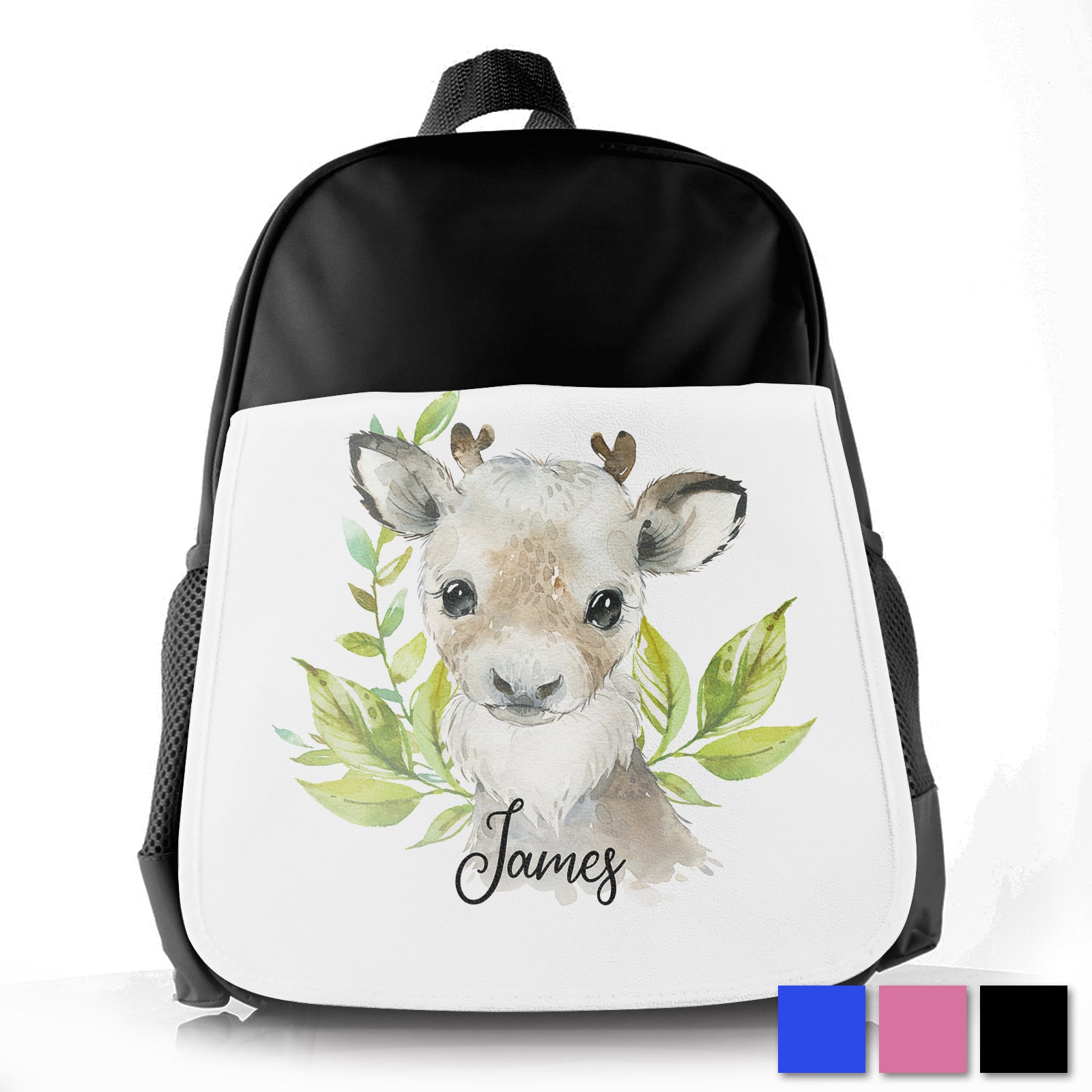 Personalised Reindeer Green Leaf Kids School Bag/Rucksack
