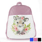 Personalised Reindeer Pink Flower Kids School Bag/Rucksack
