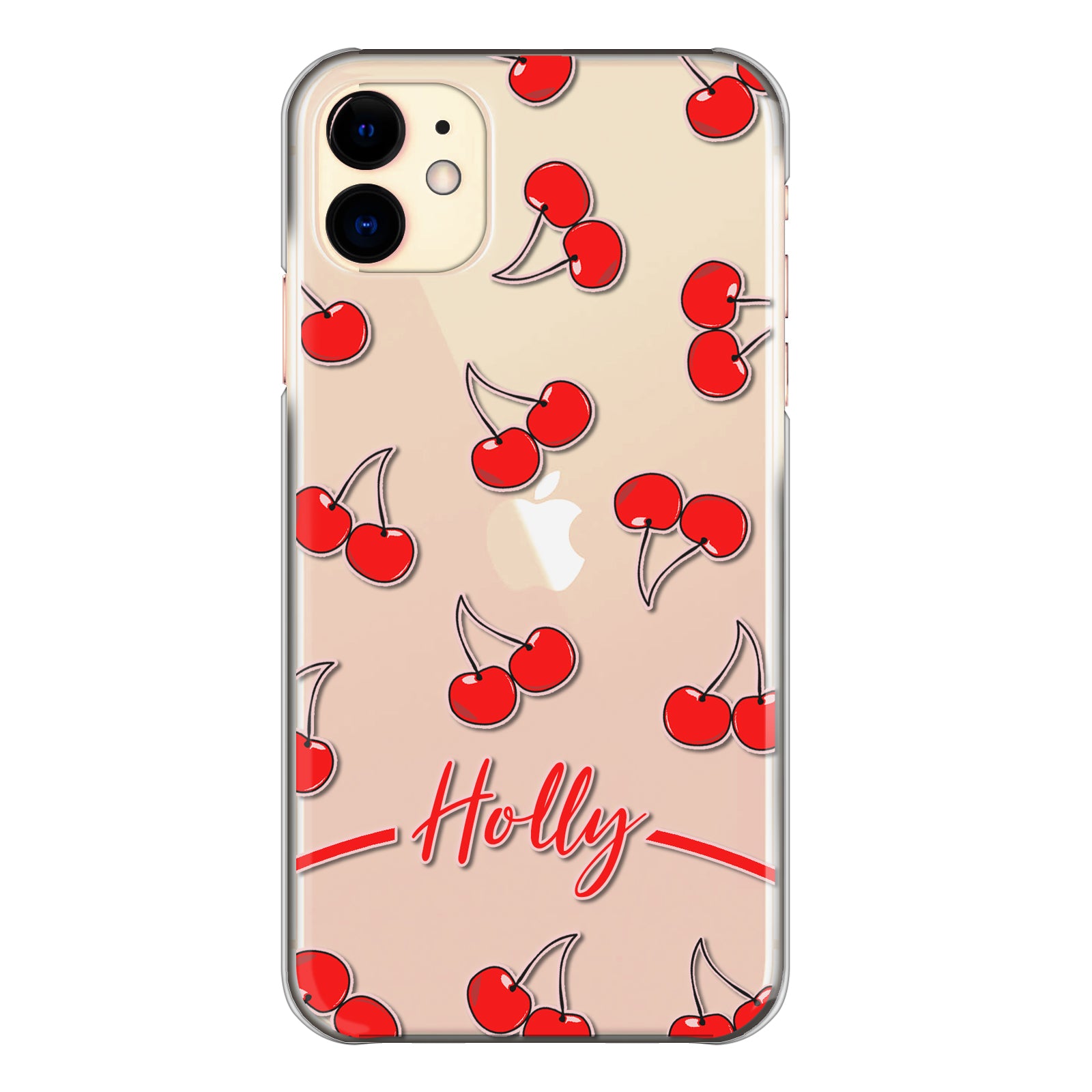 Personalised LG Phone Hard Case with Cherry Pairs and White Outlined Red Text