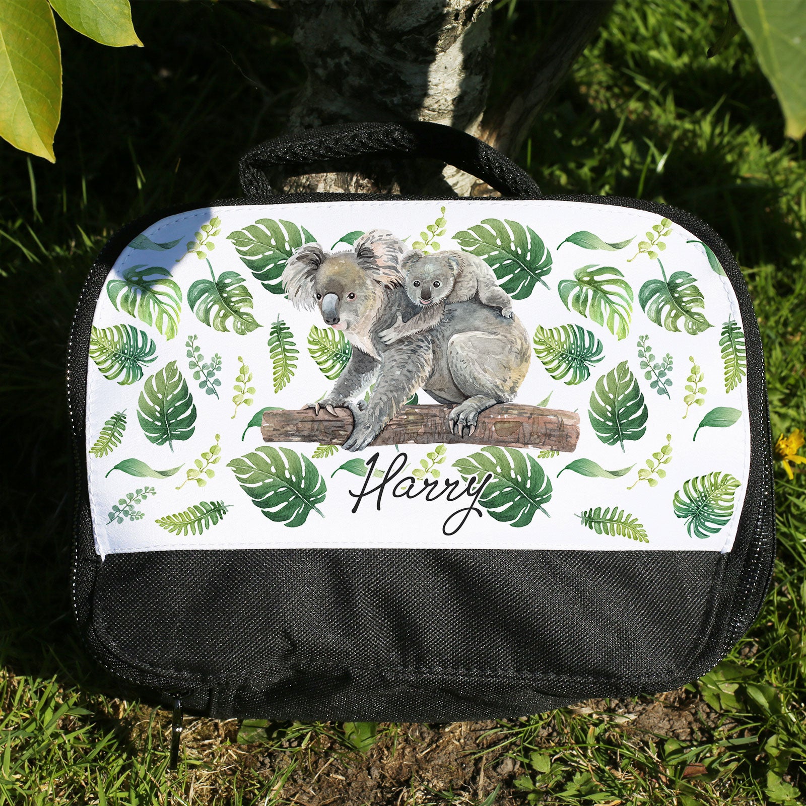 Personalised Lunch Bag with Stylish Block Initials with Cute Koala & Name