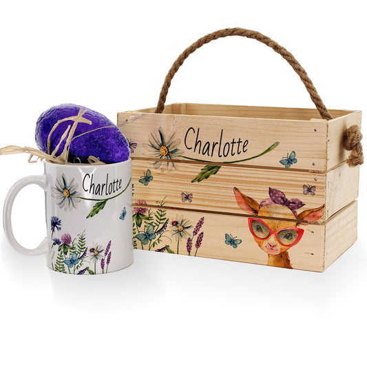Personalised Easter Basket Gift Hamper with Floral Goat