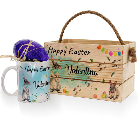 Personalisierter Osterkorb-Geschenkkorb mit blauem Hasen