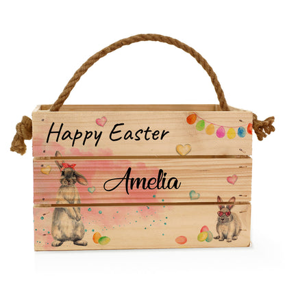 Personalised Easter Basket Gift Hamper with Pink Bunny