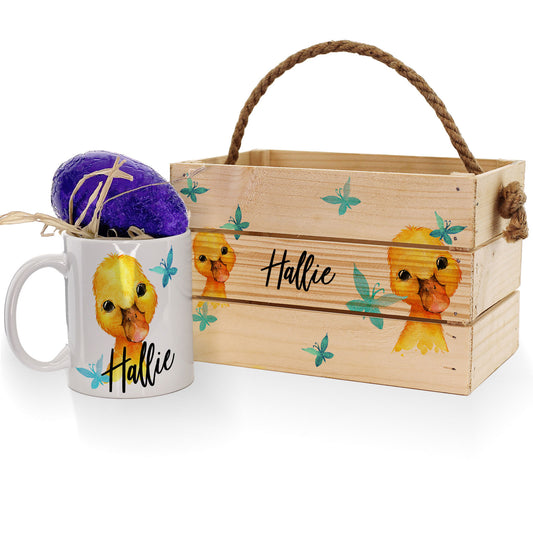 Personalised Easter Basket Gift Hamper with Duckling and Butterflies