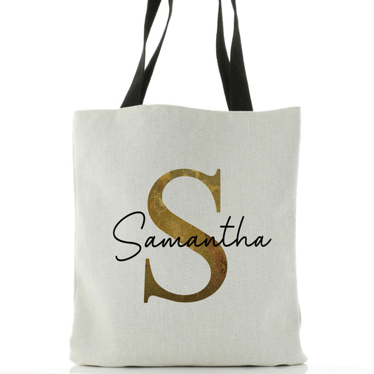 Personalised Tote Bag with Gold Initial and Name