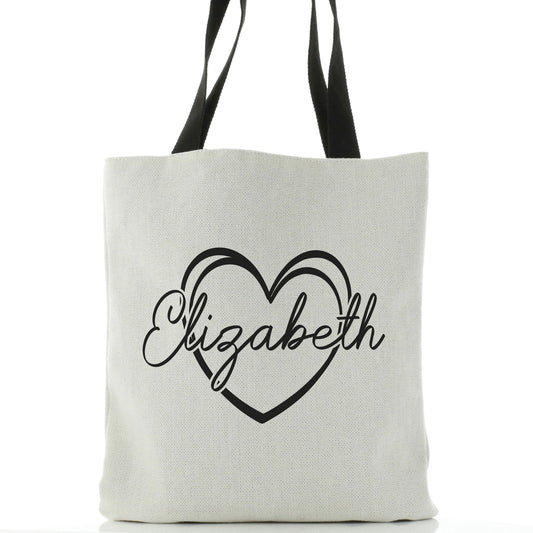 Personalised Tote Bag with Double Love Heart and Name