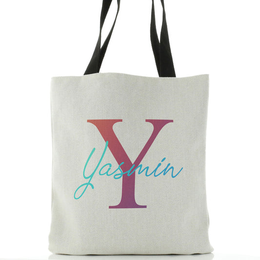 Personalised Tote Bag with Pink and Blue Initial and Name