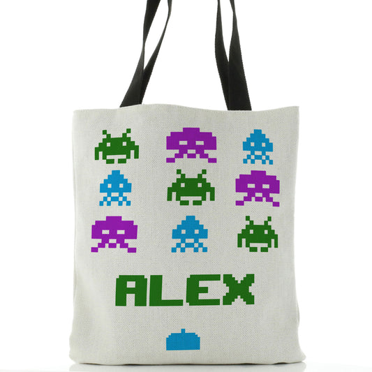 Personalised Tote Bag with Space Invader Themed Text