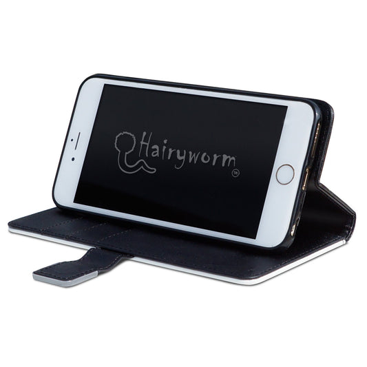 Personalisierte Motorola-Handy-Leder-Geldbörse mit silbernem Blumen-Einhorn und Text auf Dunkelgrau