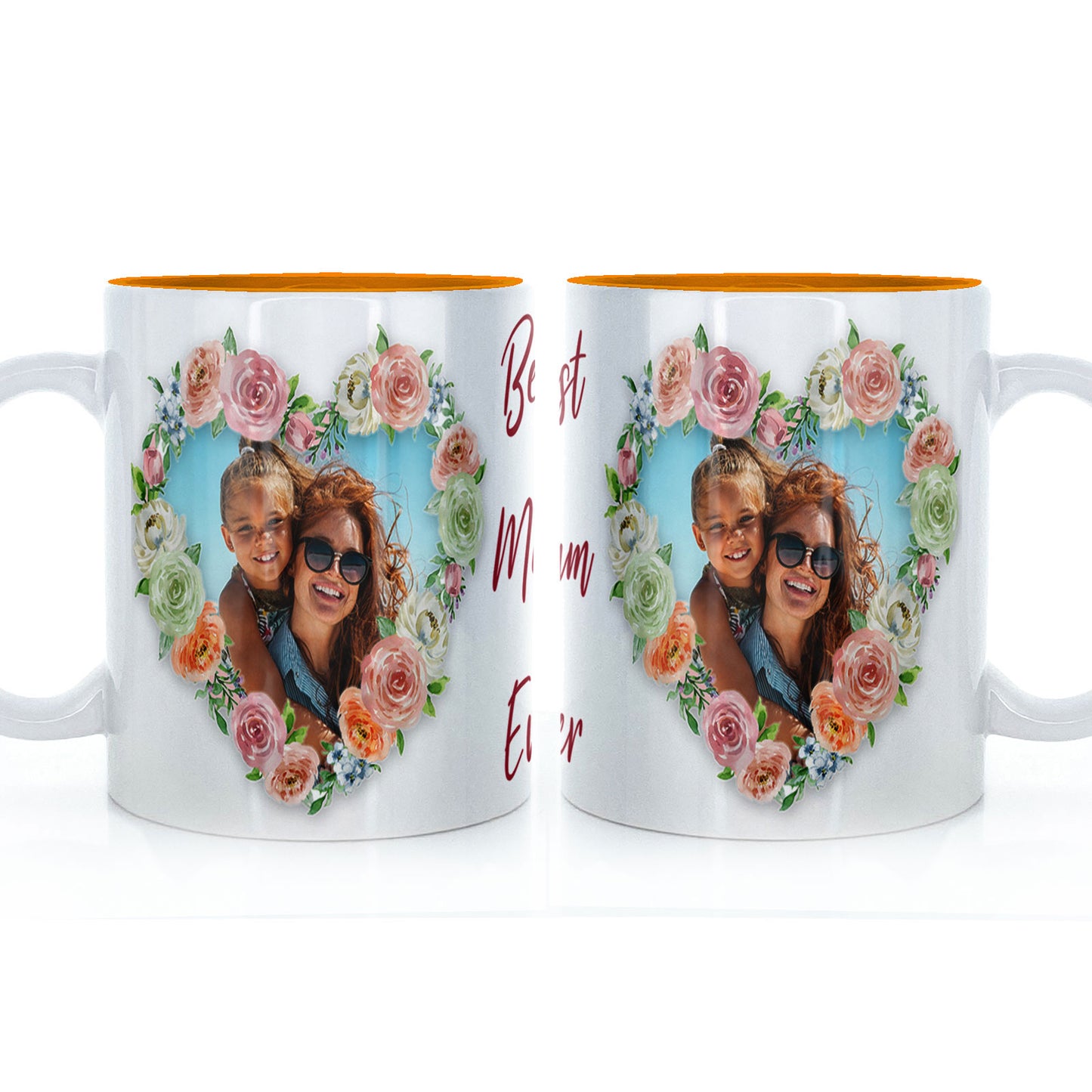Personalised Mug with Best Mum Ever Flower Heart Photo