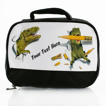Personalised Lunch Bag with Roaring T-Rex & Text