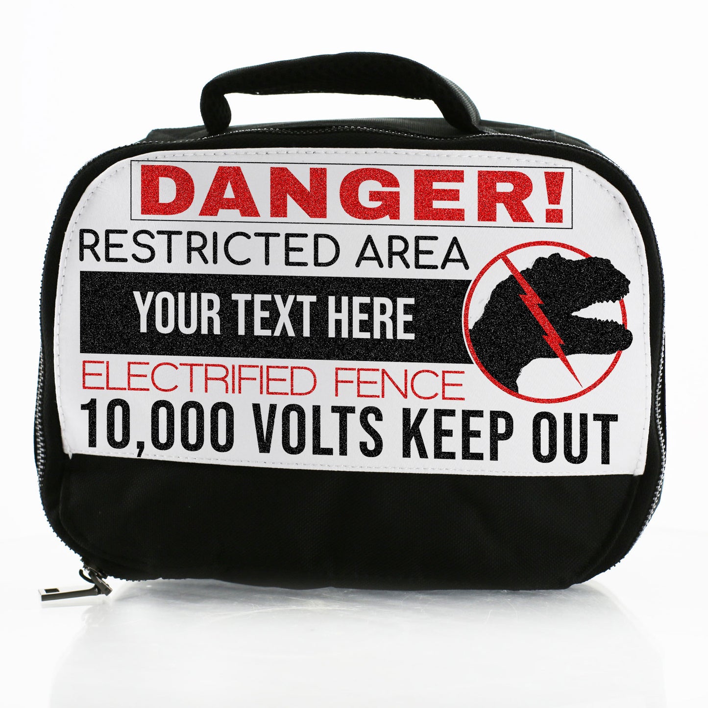 Personalised Lunch Bag with Danger Dinosaur & Text