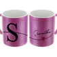 Personalised Glitter Mug with Block Initial and Stylish Text on Heart Line