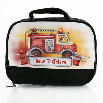 Personalisierte Lunchtasche mit Feuerwehrautos und Text