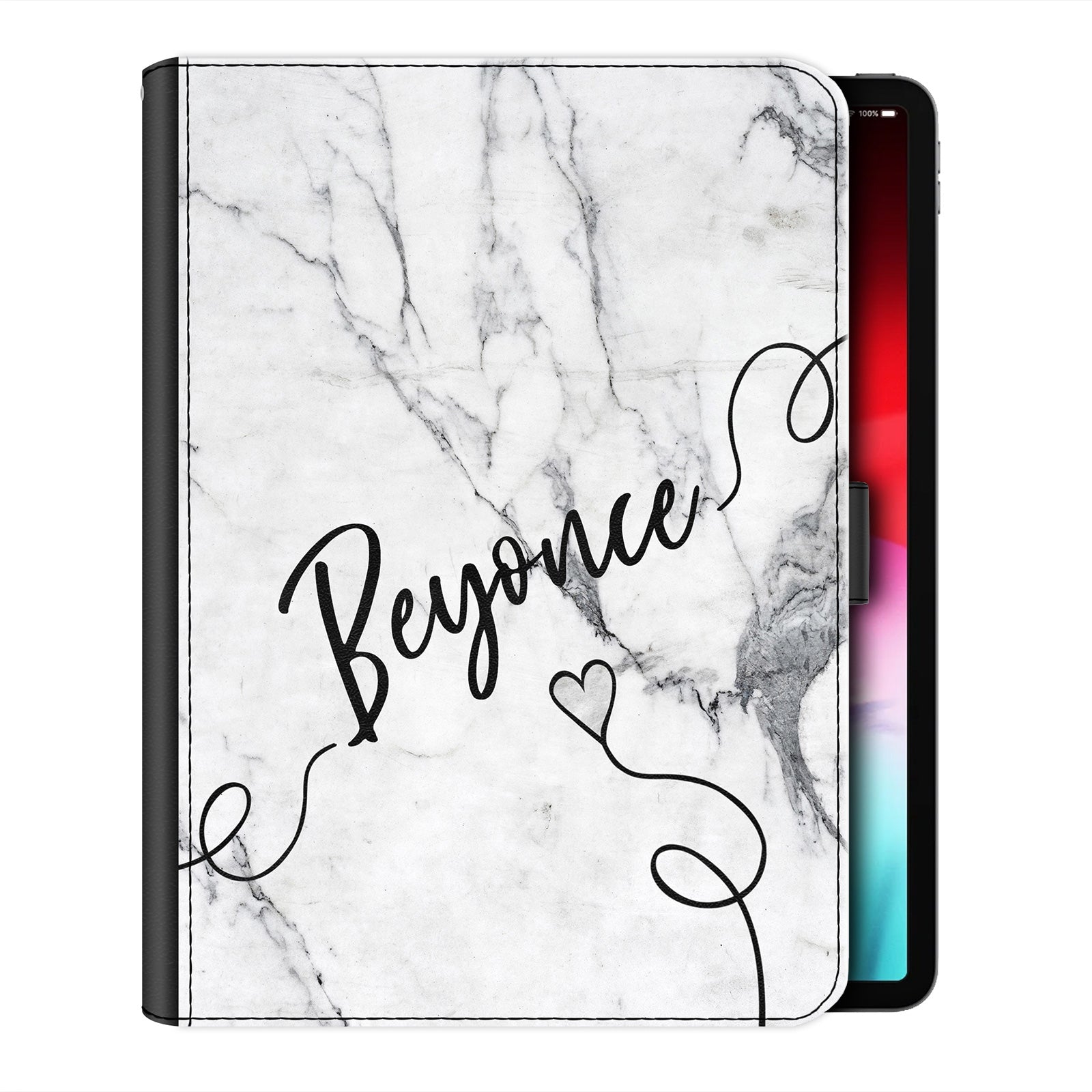 Personalised iPad Case with Grey Marble & Heart Name