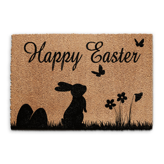 Happy Easter Doormat Rabbit and Butterflies